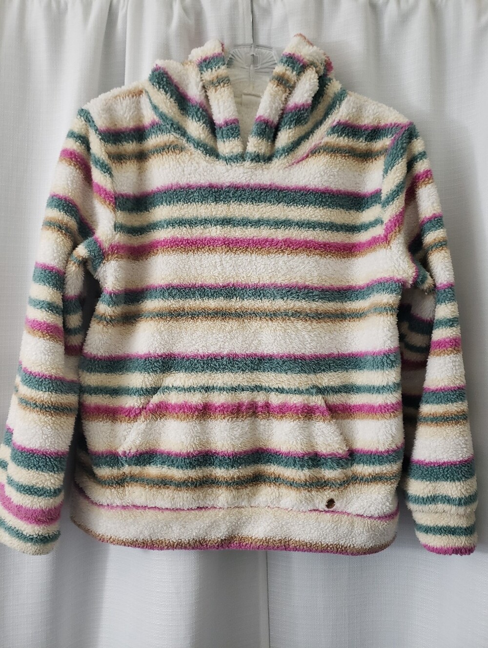 XLarge Roxy Girls White Pink Teal Striped Pullover Sweater Hoodie